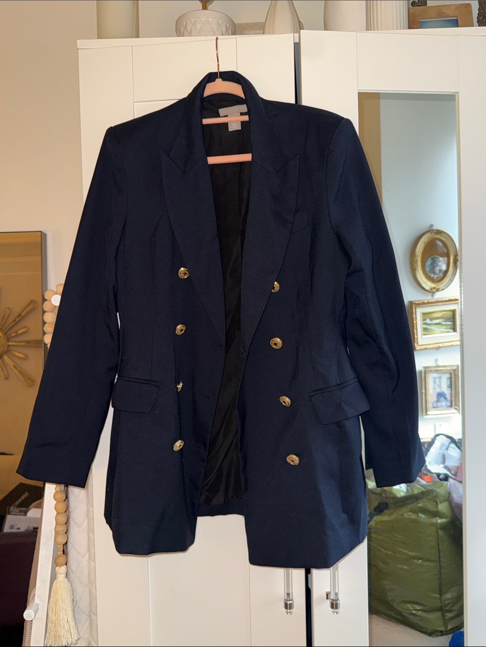 H&M oversized Womens Double-Breasted Navy Blazer Jacket
